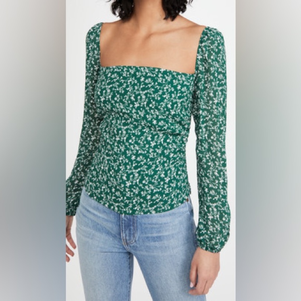 Reformation Olio Top Green and White Floral